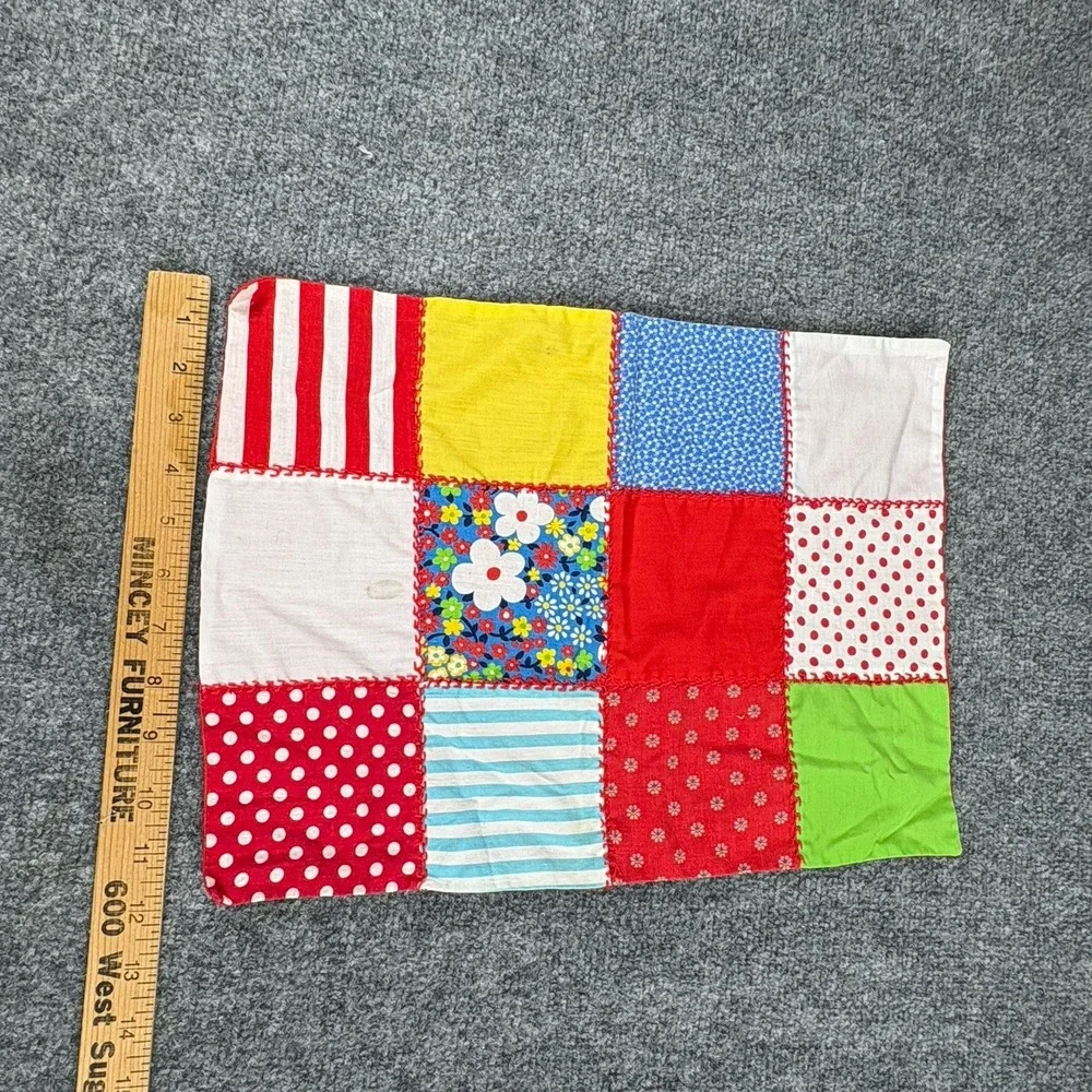 Vintage 70s Boho Handmade Patchwork Doll‎ Quilt Red Floral 12x16 Hippie Placemat